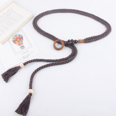 Szőtt derékszíj Női deréköv Kender kötél Vintage kerek csatos farmer fűző öv csípő magas ruha derékpánt kellékek