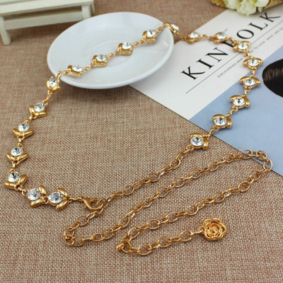 Ženski elegantni kristalno zlatno srebrni metalni lančani remen Ženski vještački dijamant Tanki tanki dugi remen Bling sjajna ženska haljina Dekorirani pojas