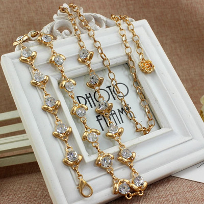 Ženski elegantni kristalno zlatno srebrni metalni lančani remen Ženski vještački dijamant Tanki tanki dugi remen Bling sjajna ženska haljina Dekorirani pojas