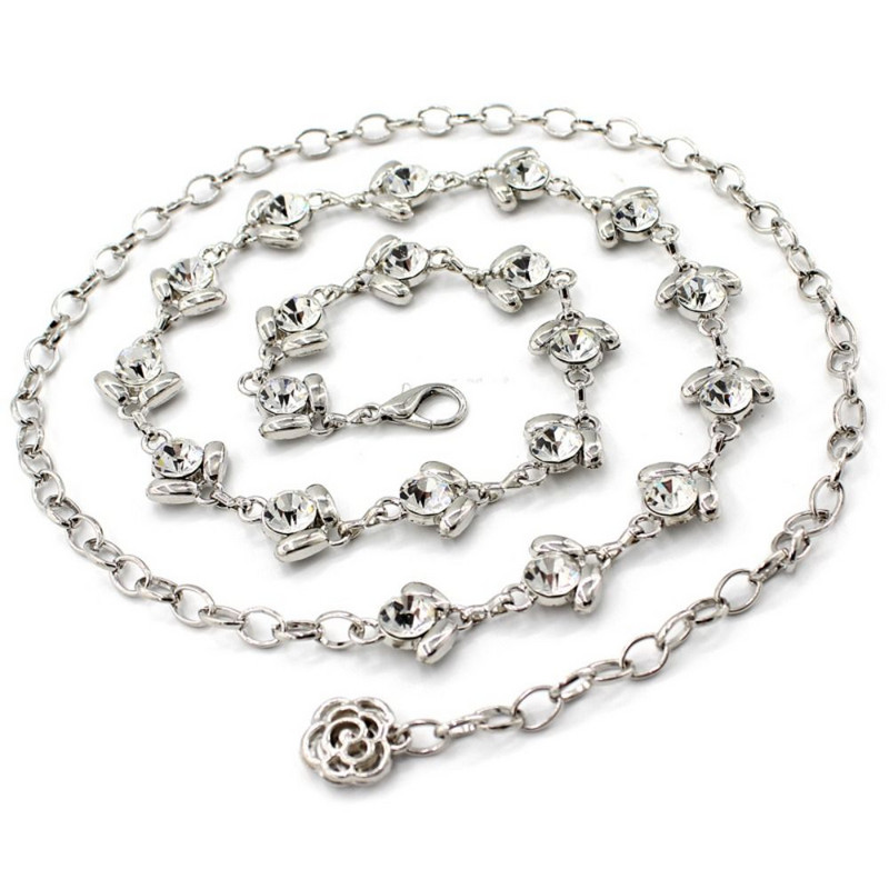 Ženski elegantni kristalno zlatno srebrni metalni lančani remen Ženski vještački dijamant Tanki tanki dugi remen Bling sjajna ženska haljina Dekorirani pojas