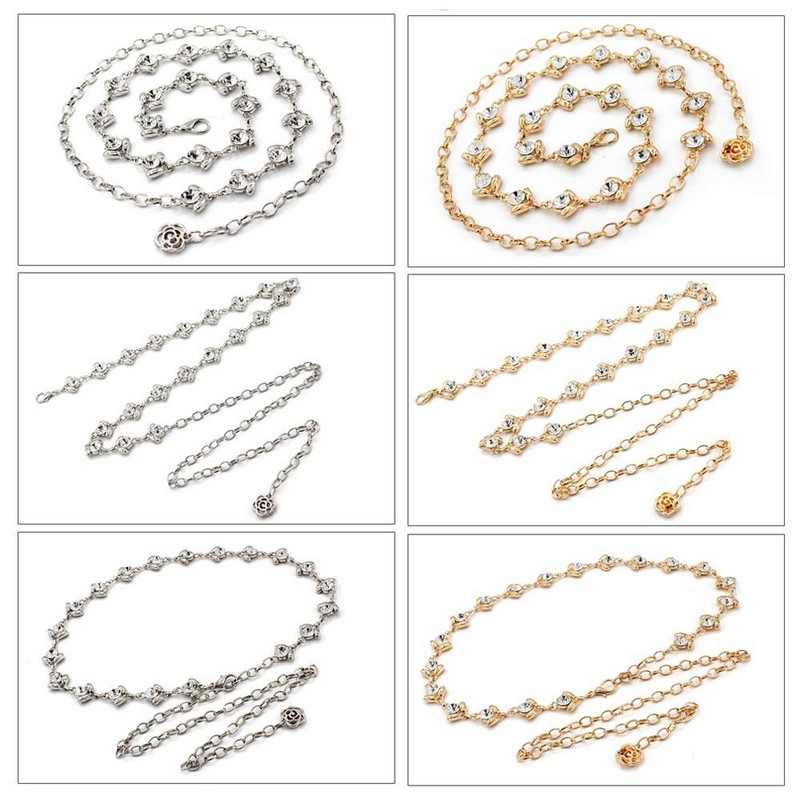 Ženski elegantni kristalno zlatno srebrni metalni lančani remen Ženski vještački dijamant Tanki tanki dugi remen Bling sjajna ženska haljina Dekorirani pojas