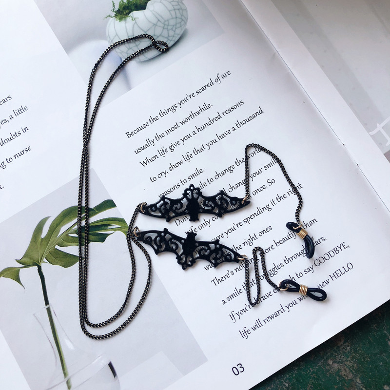 Elbru Punk Black Bat Αλυσίδα γυαλιών ηλίου Metal Glasses Rope Hollow Charm Chain Lanyard 2021 Νέα αξεσουάρ μόδας αλυσίδα γυαλιών