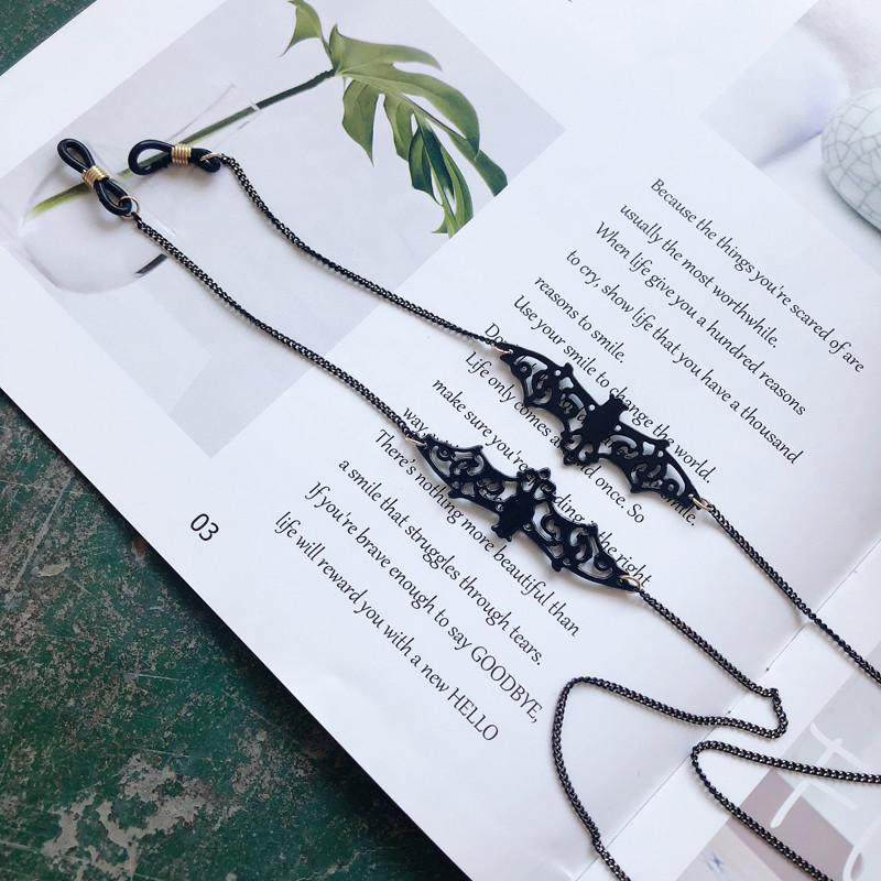 Elbru Punk Black Bat Αλυσίδα γυαλιών ηλίου Metal Glasses Rope Hollow Charm Chain Lanyard 2021 Νέα αξεσουάρ μόδας αλυσίδα γυαλιών