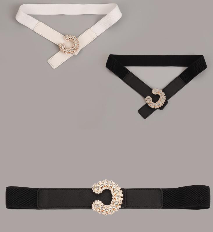 Luxusné opasky s kamienkami a zlatou prackou, nové krištáľové zliatinové pracky, pásy pre šaty, dámske čierne elastické opasky s lemom, párty dekorácie