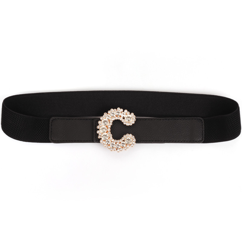 Luxusné opasky s kamienkami a zlatou prackou, nové krištáľové zliatinové pracky, pásy pre šaty, dámske čierne elastické opasky s lemom, párty dekorácie