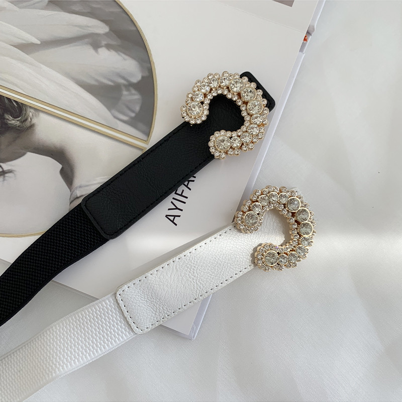 Luxusné opasky s kamienkami a zlatou prackou, nové krištáľové zliatinové pracky, pásy pre šaty, dámske čierne elastické opasky s lemom, párty dekorácie