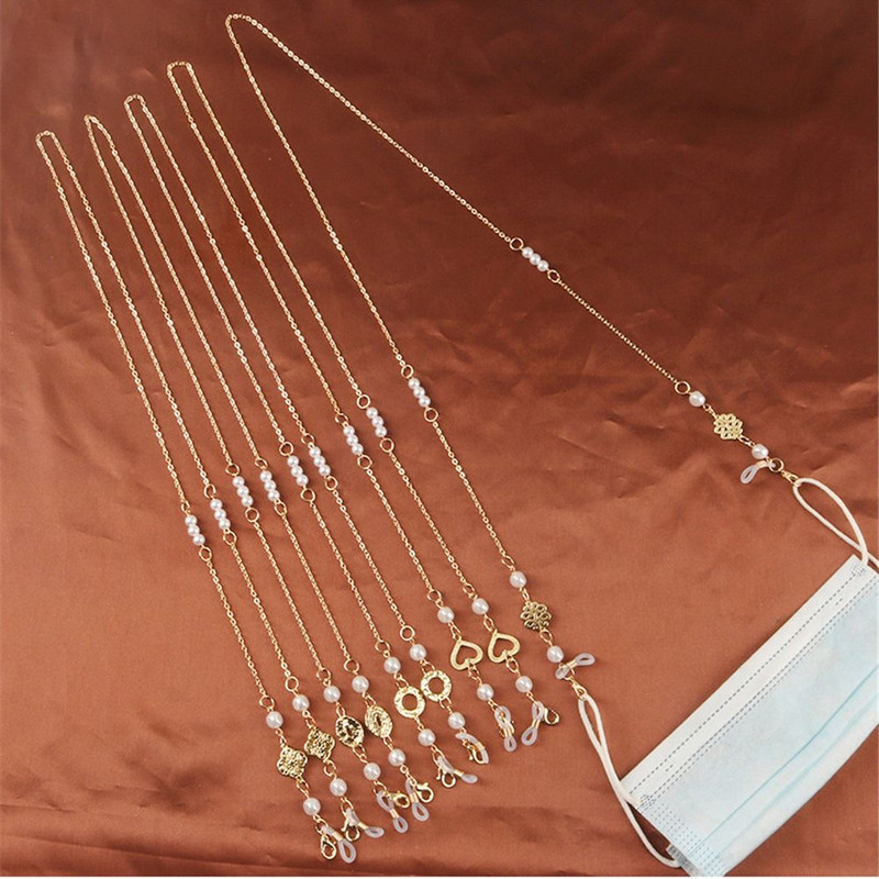 Dámske šperky Vintage srdce Akrylová perla Anti-lost okuliare retiazka krk popruh držiak šnúrka maska šnúrka