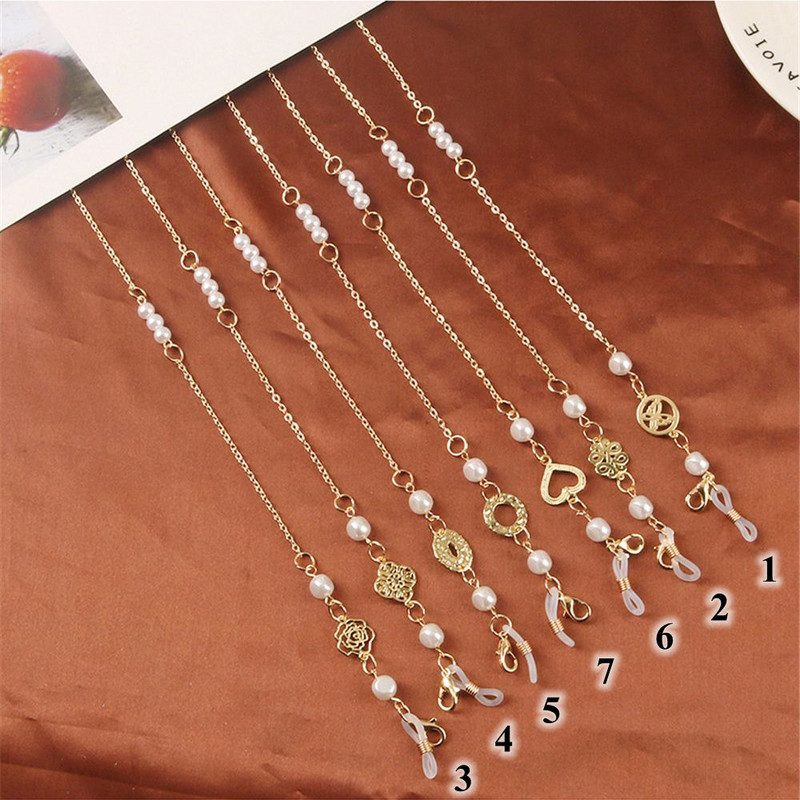 Dámske šperky Vintage srdce Akrylová perla Anti-lost okuliare retiazka krk popruh držiak šnúrka maska šnúrka