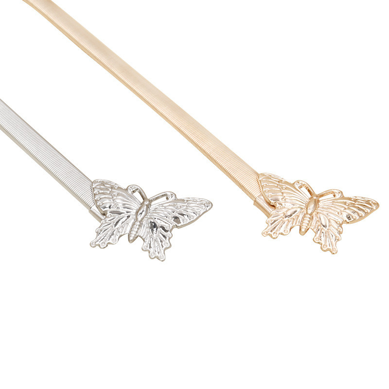 Aur, argint, aur, curele metalice pentru femei, cu cataramă fluture, centură în talie, rochie de damă, fustă elastică, subțire, subțire.