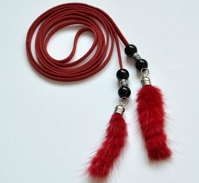 Divlji raznobojni ručno izrađeni pliš od pravog krzna, tkani tanki remen od užeta u struku, pojas za haljinu, lančići za uski struk bg-454