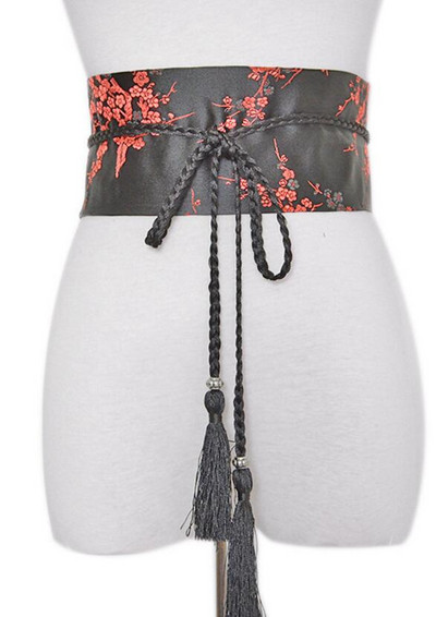 Kaklaraištis Satin Belt Fashion Moteriškas retro gėlių raštas chalatas Juosmens platus korsetas Cummer bunds kimono diržo juostelė BG-628