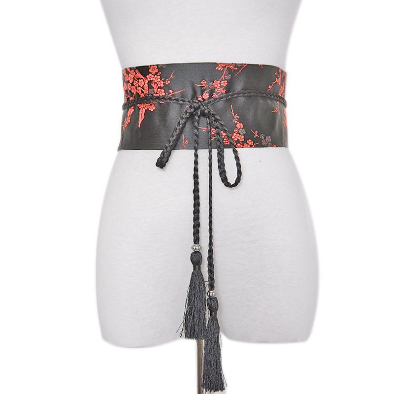 Kaklaraištis Satin Belt Fashion Moteriškas retro gėlių raštas chalatas Juosmens platus korsetas Cummer bunds kimono diržo juostelė BG-628