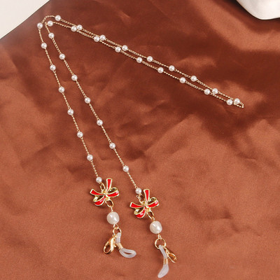 Madingi akiniai dirželiai perlų kaukės grandinėlė, žavinga lanko mazgas, žavūs akiniai nuo saulės, dirželio laikiklis, kaklo virvelė, akiniai, papuošalai, dovana moterims