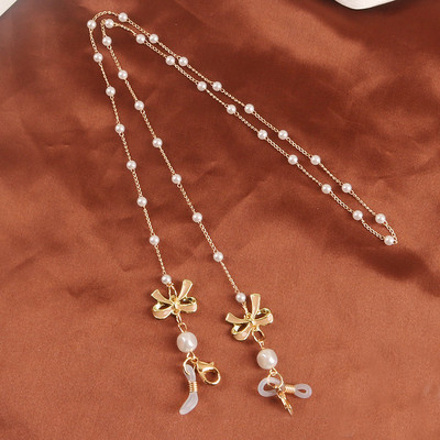 Madingi akiniai dirželiai perlų kaukės grandinėlė, žavinga lanko mazgas, žavūs akiniai nuo saulės, dirželio laikiklis, kaklo virvelė, akiniai, papuošalai, dovana moterims