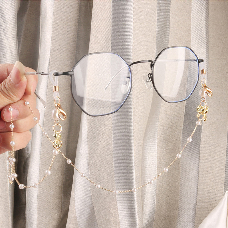 Madingi akiniai dirželiai perlų kaukės grandinėlė, žavinga lanko mazgas, žavūs akiniai nuo saulės, dirželio laikiklis, kaklo virvelė, akiniai, papuošalai, dovana moterims