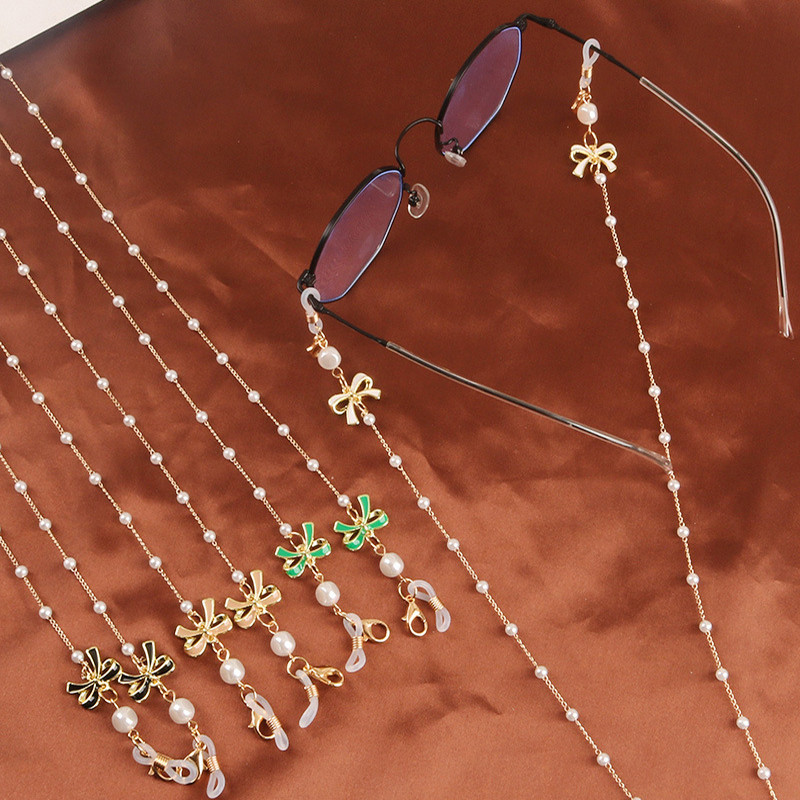 Madingi akiniai dirželiai perlų kaukės grandinėlė, žavinga lanko mazgas, žavūs akiniai nuo saulės, dirželio laikiklis, kaklo virvelė, akiniai, papuošalai, dovana moterims