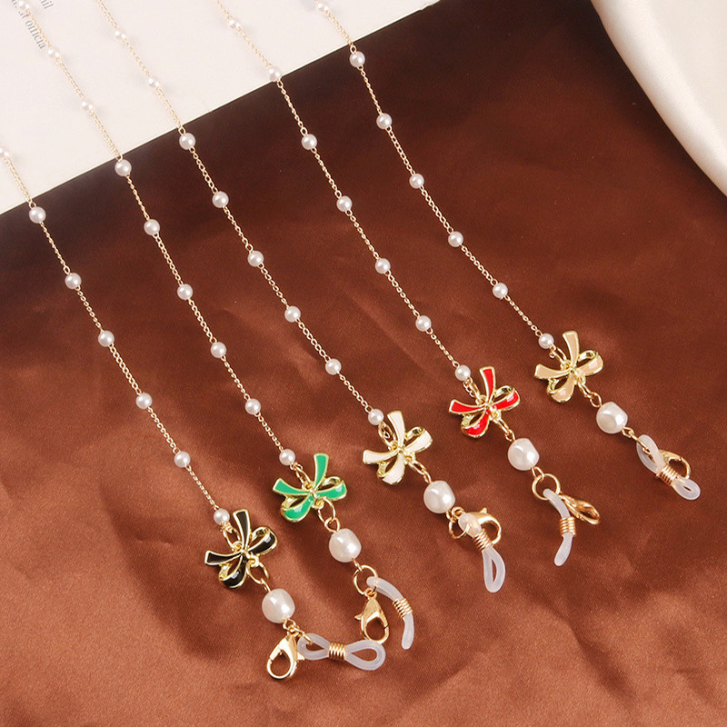 Madingi akiniai dirželiai perlų kaukės grandinėlė, žavinga lanko mazgas, žavūs akiniai nuo saulės, dirželio laikiklis, kaklo virvelė, akiniai, papuošalai, dovana moterims