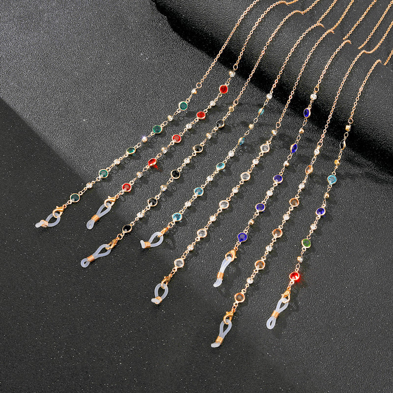 Női színes kristály napszemüveg maszk lánc gyöngy gyöngyös divat maszk zsinór univerzális leesésgátló pánt szemüveglánc