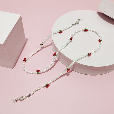 Cherry Beads Mask Chain γυαλιά ηλίου Αλυσίδες κάλυψης Αλυσίδες γυαλιών γυαλιών για γυναίκες Ρετρό μεταλλικά γυαλιά ηλίου Κορδόνια γυαλιά θήκη για κορδόνι