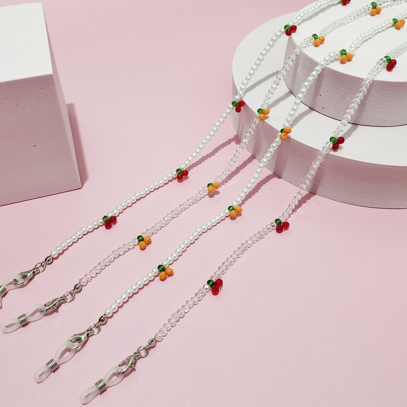 Cherry Beads Mask Chain γυαλιά ηλίου Αλυσίδες κάλυψης Αλυσίδες γυαλιών γυαλιών για γυναίκες Ρετρό μεταλλικά γυαλιά ηλίου Κορδόνια γυαλιά θήκη για κορδόνι