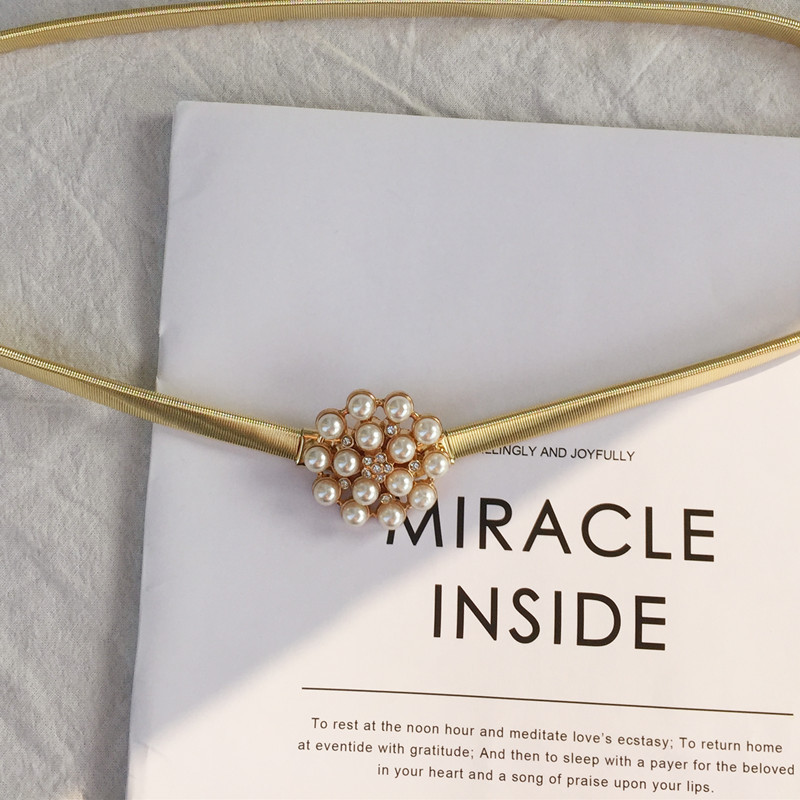 Ženski modni metalni elastični remen Neporozan Simplicity Mitation Pearl Button Remen Višeslojna košulja Dodatni pojas