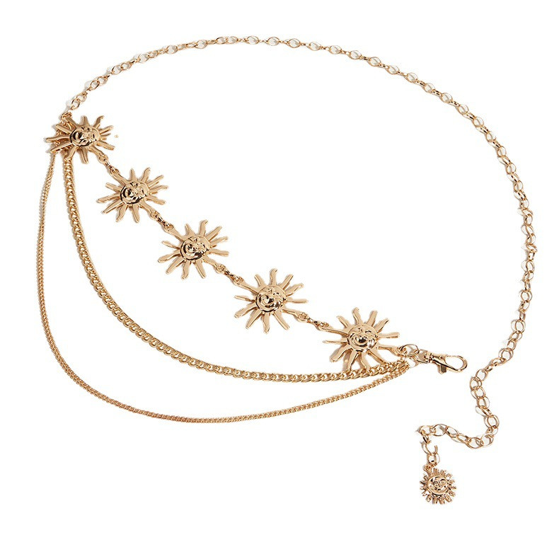 Novi unikatni metalni remen s lancem za sunce Ženski modni mjesečev zlatno-srebrni punk remeni Ženski jeans haljina Pojas 2023.