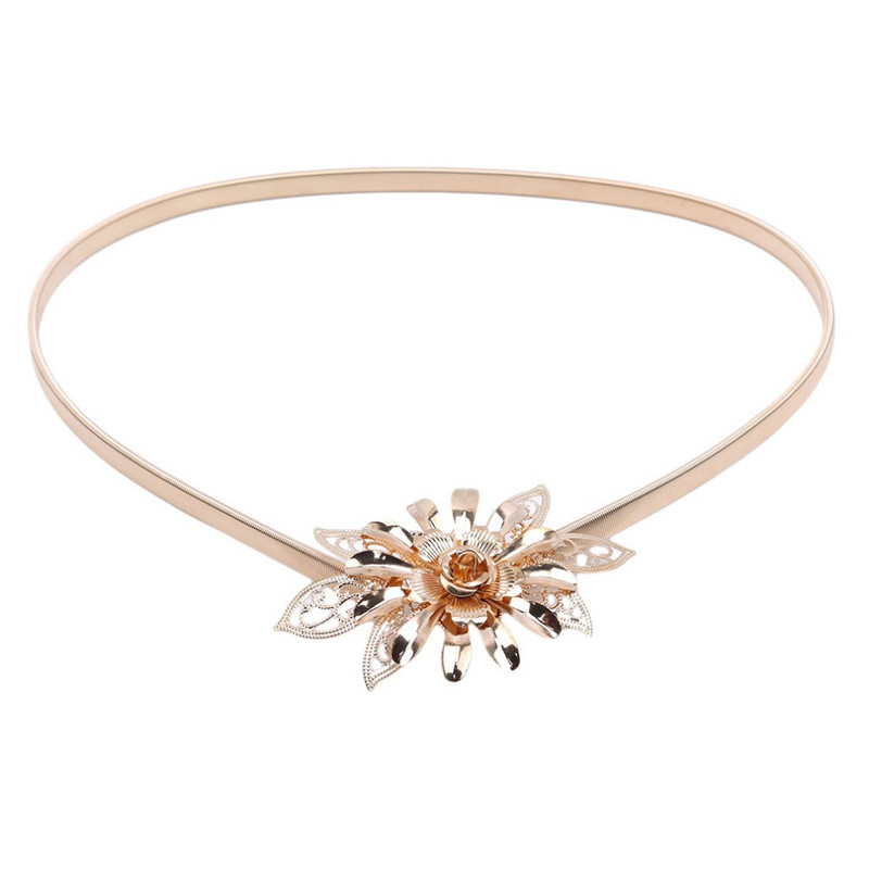 Cvjetni zlatni luksuzni remen s kopčom za žene Ženski pojasevi s elastičnim lancem u struku Ženski zlatni tanki remeni Ženski pojasevi