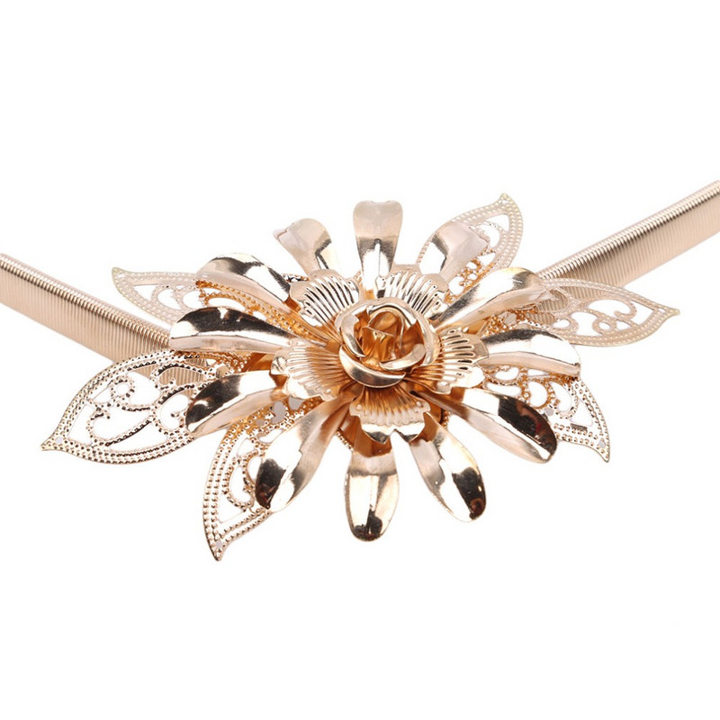 Cvjetni zlatni luksuzni remen s kopčom za žene Ženski pojasevi s elastičnim lancem u struku Ženski zlatni tanki remeni Ženski pojasevi