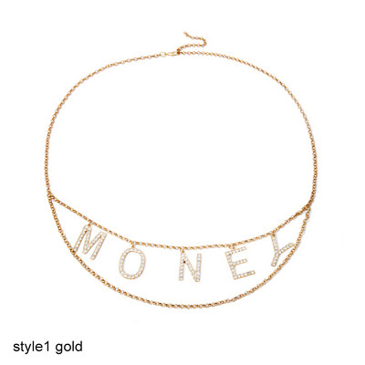 Q αλυσίδα μόδας στρας γράμμα μέσης αλυσίδα κρύσταλλο MONEY γράμμα αλυσίδα κοιλιά Γυναικεία ζώνη μέσης ζώνη Δώρο κοσμήματα σώματος