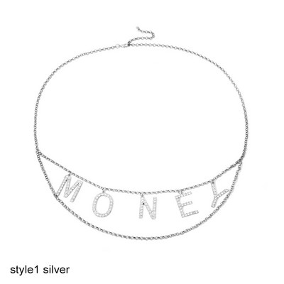 Q αλυσίδα μόδας στρας γράμμα μέσης αλυσίδα κρύσταλλο MONEY γράμμα αλυσίδα κοιλιά Γυναικεία ζώνη μέσης ζώνη Δώρο κοσμήματα σώματος