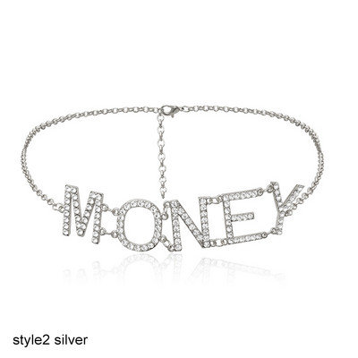 Q αλυσίδα μόδας στρας γράμμα μέσης αλυσίδα κρύσταλλο MONEY γράμμα αλυσίδα κοιλιά Γυναικεία ζώνη μέσης ζώνη Δώρο κοσμήματα σώματος