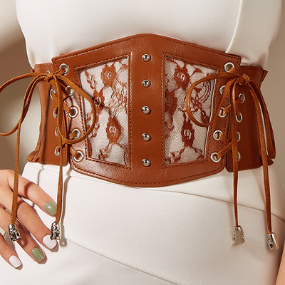 Curea lată pentru femei nouă, cu legături în față, cu corset elastic din piele, centură cu talie artificială pentru femei, rochie asortată, decorare haine pentru fete