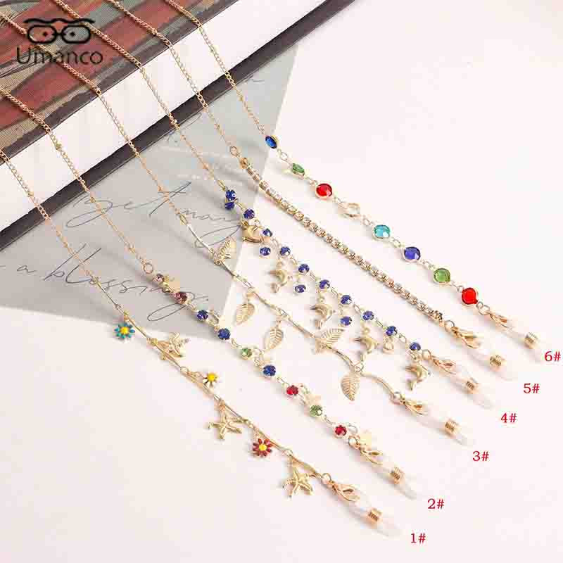 80cm zlatne naočale maska lanac ogrlice dupin perle kristalni privjesak sunčane naočale lančići držač protuklizni viseći remen maske oko vrata