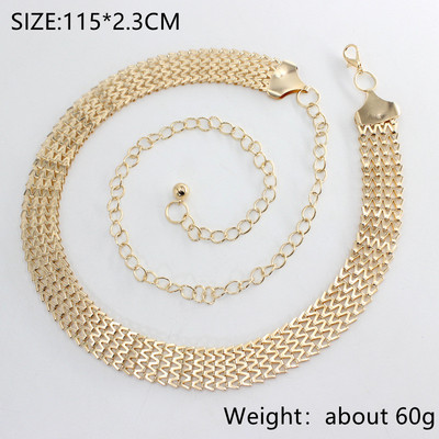 Ženski modni remen Visoki struk oko bokova Zlatno srebrni Uzak metalni lanac Zdepaste rese Metalna kuka Lanac od perli oko struka