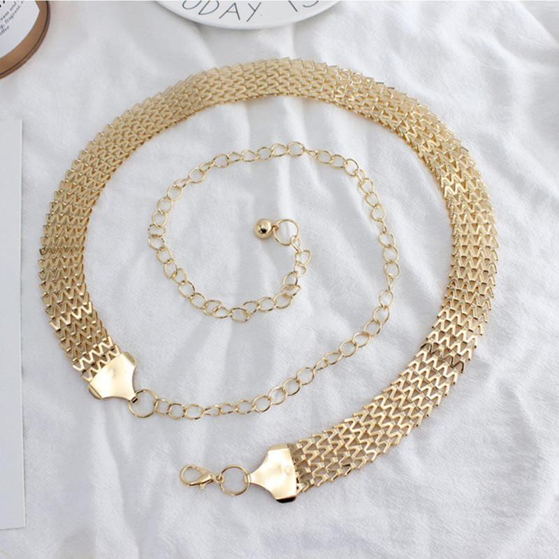 Ženski modni remen Visoki struk oko bokova Zlatno srebrni Uzak metalni lanac Zdepaste rese Metalna kuka Lanac od perli oko struka