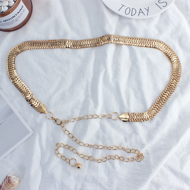 Ženski modni remen Visoki struk oko bokova Zlatno srebrni Uzak metalni lanac Zdepaste rese Metalna kuka Lanac od perli oko struka