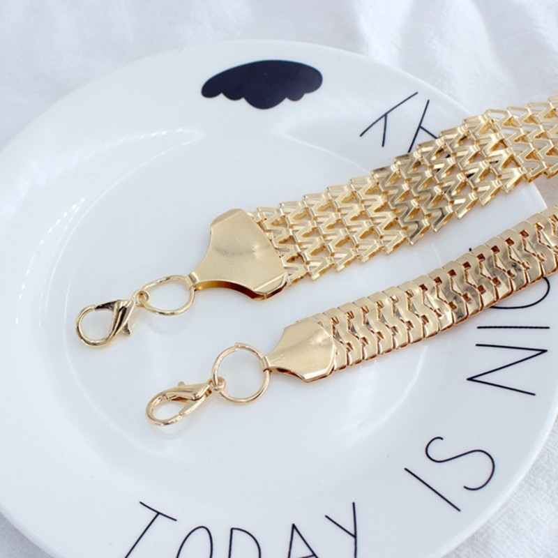 Ženski modni remen Visoki struk oko bokova Zlatno srebrni Uzak metalni lanac Zdepaste rese Metalna kuka Lanac od perli oko struka