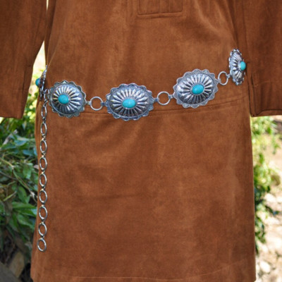 Concho Belt Western Link-Belt Sieviešu Vintage Silvertone Finish jostasvietas ķēdes josta ar Stone Boho vidukli Cowgirl kleitas aksesuāri