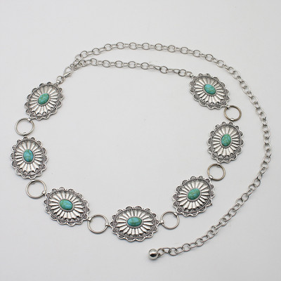 Concho pojas Western karika pojas za žene Vintage srebrna završna obrada pojas s lančićem oko struka s kamenim boho dodacima za kaubojsku haljinu