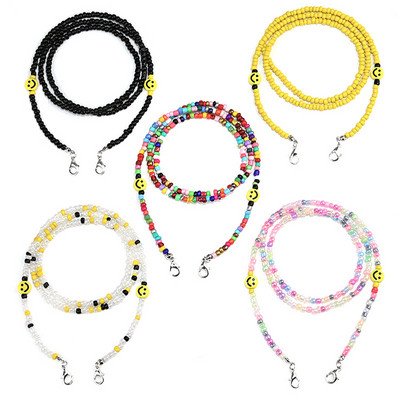 Bohēmijas krāsainu masku siksniņa fāzēm briļļu ķēdes Smiley sejas maska štrope pret slīdēšanu sieviešu kakla saulesbrilles ķēde brillēm