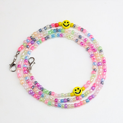 Mască colorată boemă Curea pentru ochelari cu margele Mască pentru față zâmbitoare Snur anti-alunecare Gât pentru femei Lanț pentru ochelari de soare