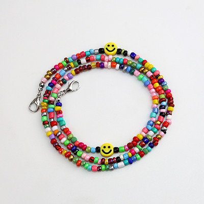 Mască colorată boemă Curea pentru ochelari cu margele Mască pentru față zâmbitoare Snur anti-alunecare Gât pentru femei Lanț pentru ochelari de soare