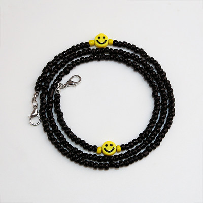 Mască colorată boemă Curea pentru ochelari cu margele Mască pentru față zâmbitoare Snur anti-alunecare Gât pentru femei Lanț pentru ochelari de soare