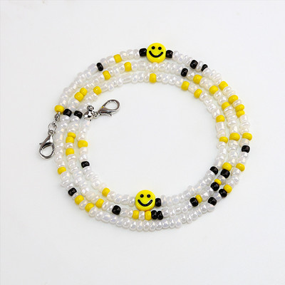 Mască colorată boemă Curea pentru ochelari cu margele Mască pentru față zâmbitoare Snur anti-alunecare Gât pentru femei Lanț pentru ochelari de soare