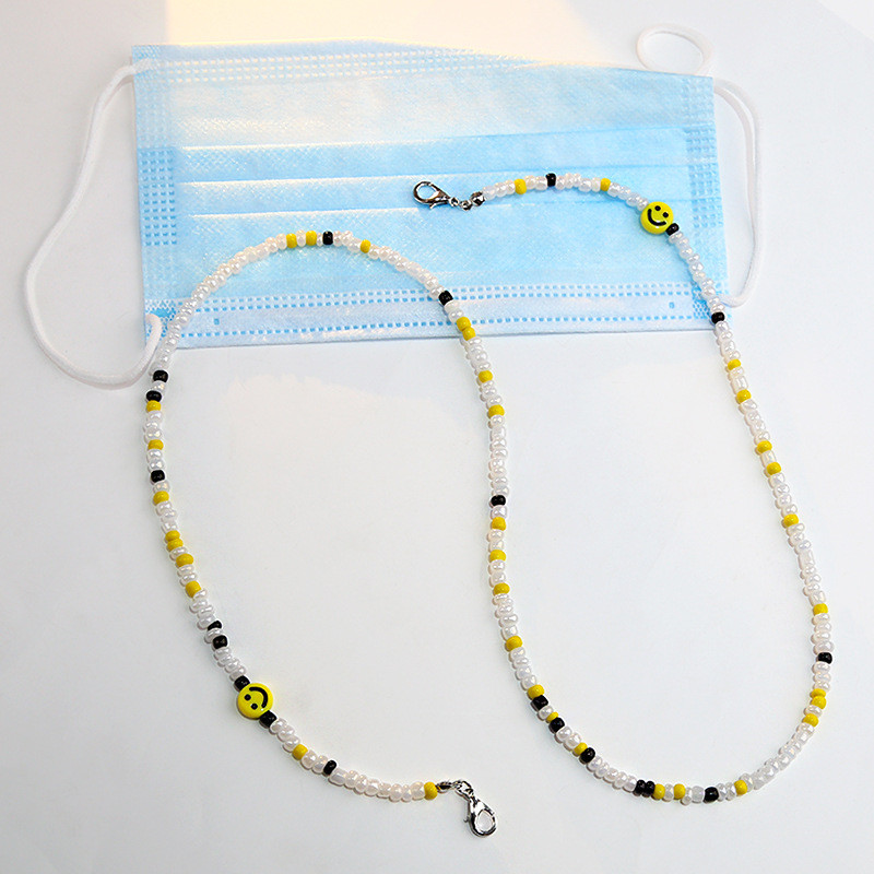 Mască colorată boemă Curea pentru ochelari cu margele Mască pentru față zâmbitoare Snur anti-alunecare Gât pentru femei Lanț pentru ochelari de soare