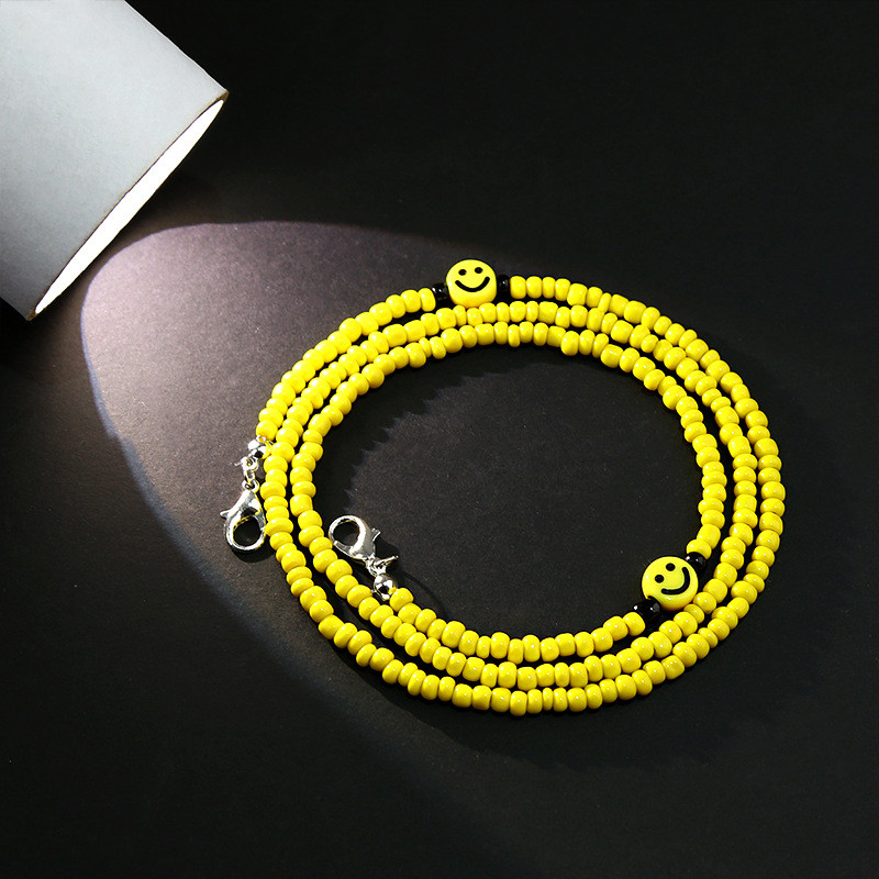 Mască colorată boemă Curea pentru ochelari cu margele Mască pentru față zâmbitoare Snur anti-alunecare Gât pentru femei Lanț pentru ochelari de soare