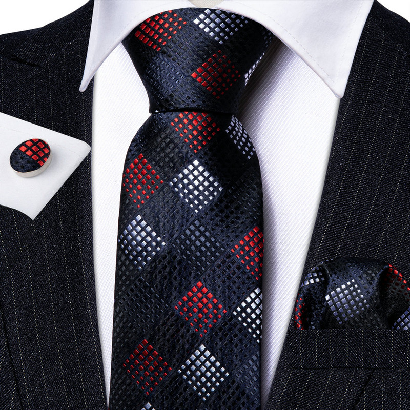 Modni crveno-mornarski novitet Muški svileni broševi s kravatom Muška kravata Rupčić za manžete Setovi Muški poklon Barry.Wang Dizajner
