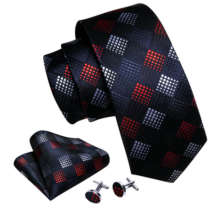 Modni crveno-mornarski novitet Muški svileni broševi s kravatom Muška kravata Rupčić za manžete Setovi Muški poklon Barry.Wang Dizajner