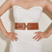 2023 Cureaua de dama din piele PU model crocodil catarama dubla catarama cu catarama elastica centura larga corset cu camasa costum haina moda