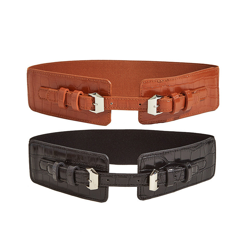 2023 Cureaua de dama din piele PU model crocodil catarama dubla catarama cu catarama elastica centura larga corset cu camasa costum haina moda